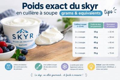 Poids exact du skyr en cuillère à soupe: grams, equivalents, tips